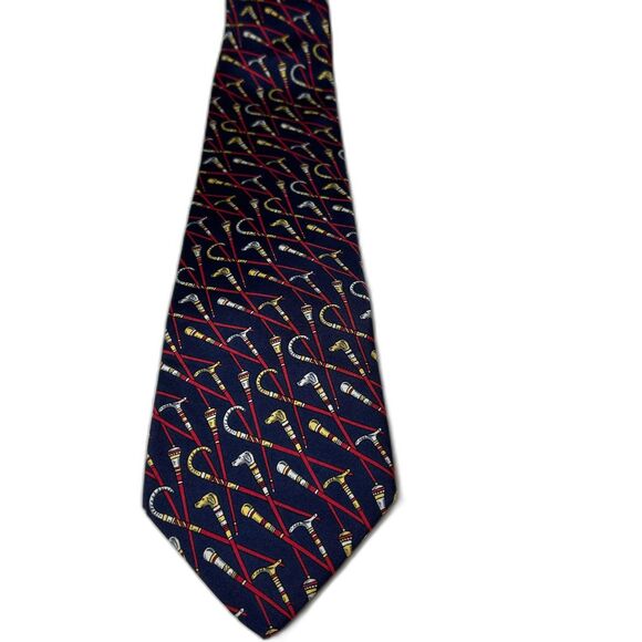 1155 Collection by Hickey Freeman Navy Multicolored Cane Print 100% Silk Tie - Picture 4 of 9